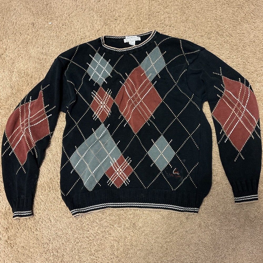 Izod Men's Argyle Crewneck Sweater - Black, Red, and Gray